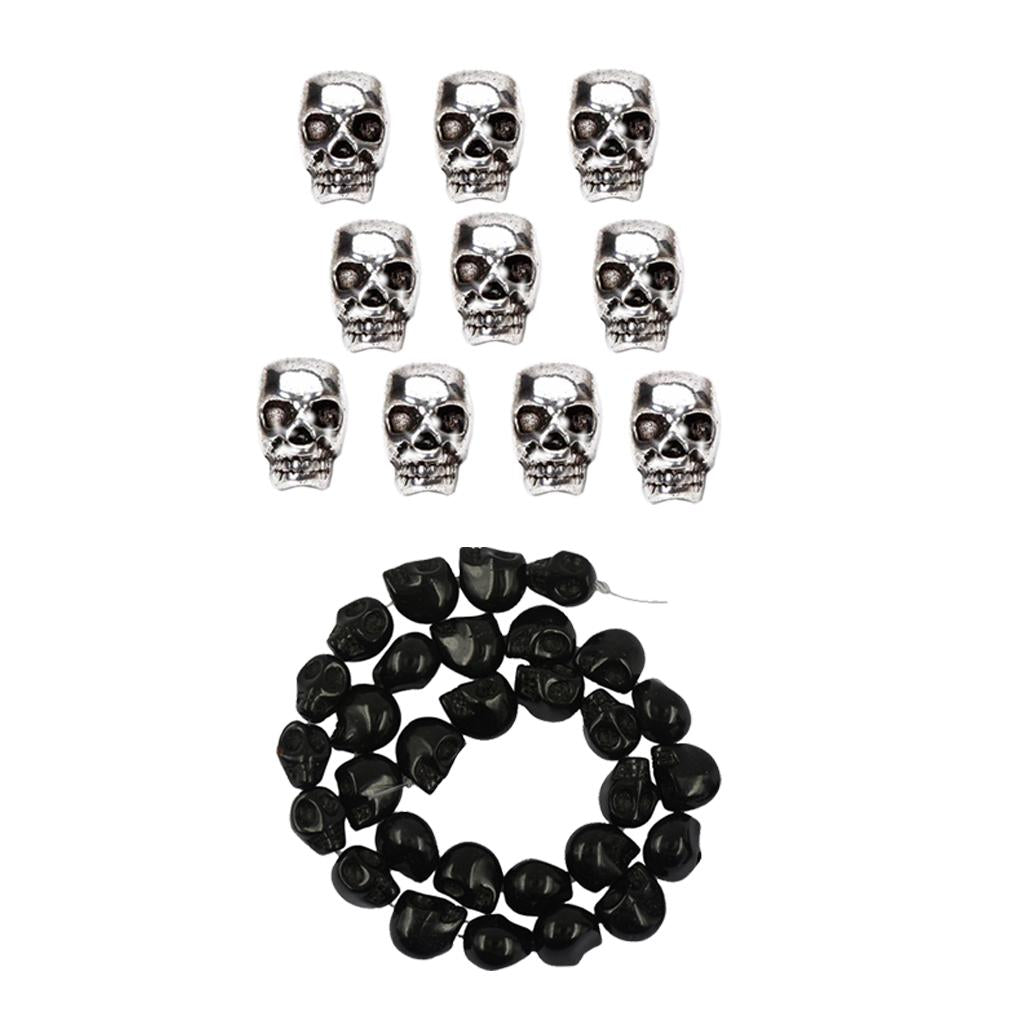 1 Strand Black Skeleton Strand Beads and Tibet Silver Skull Spacer Beads DIY