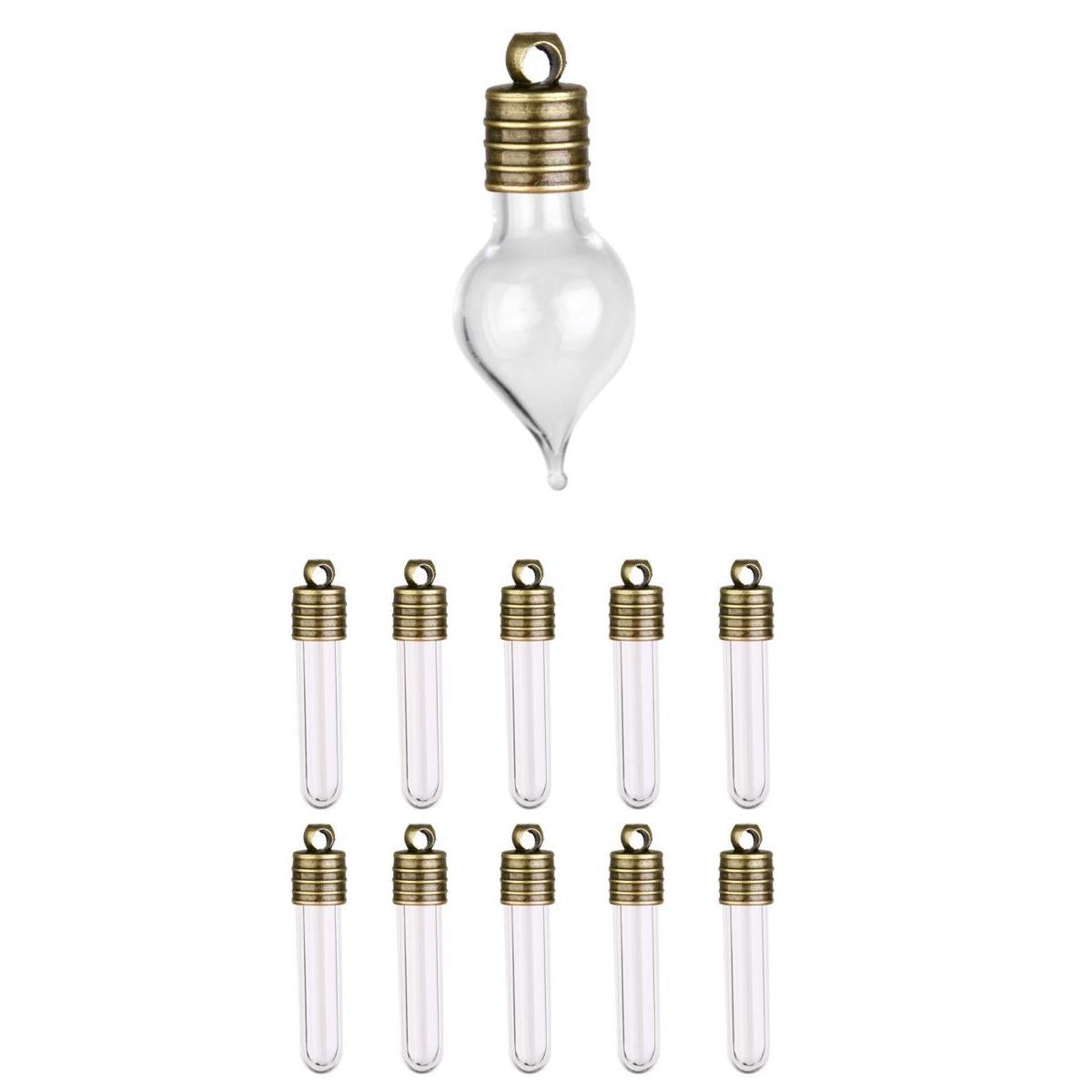 20 Pieces Mini Empty Glass Teardrop Pendant Tube Vials Charms Wish Bottles