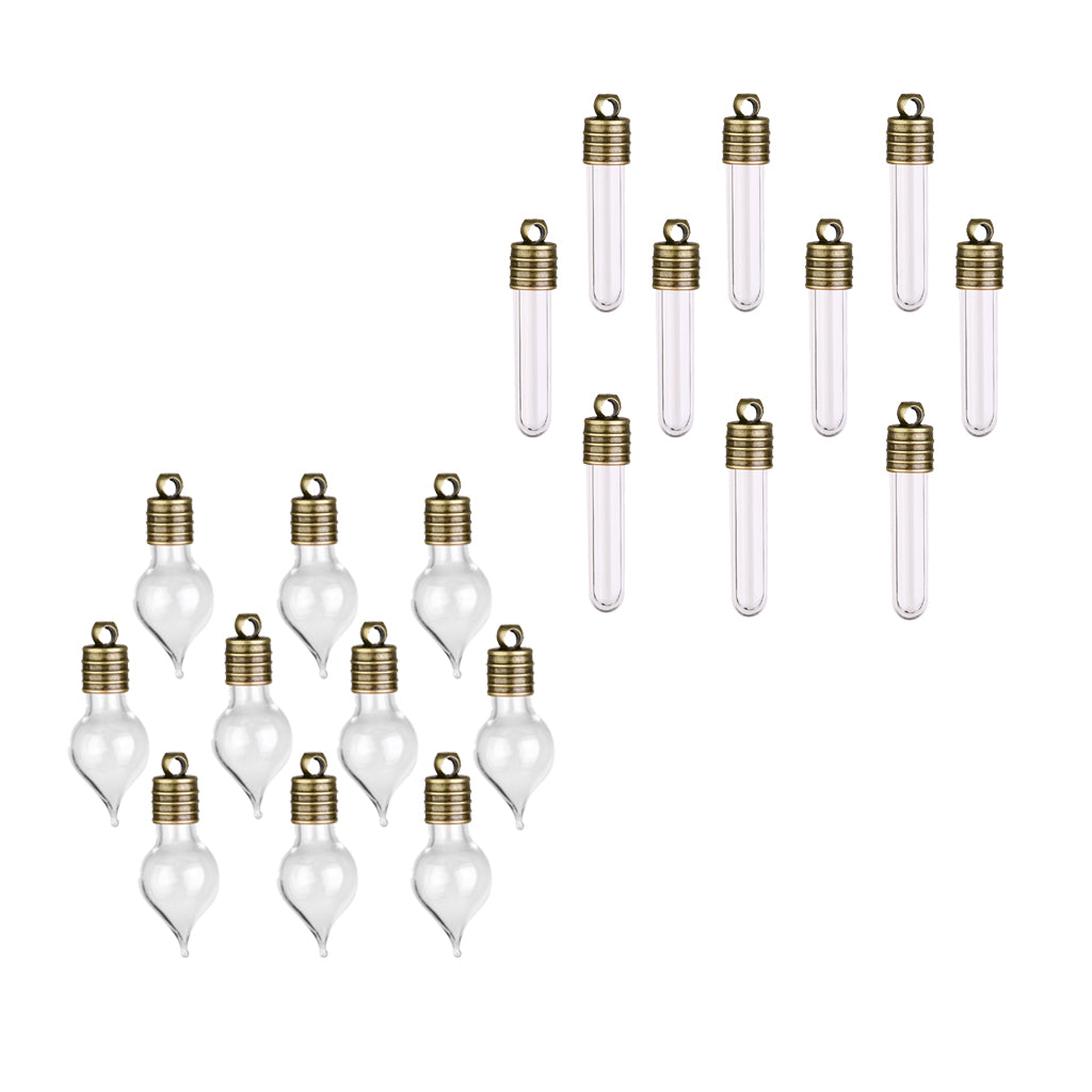 20 Pieces Mini Empty Glass Teardrop Pendant Tube Vials Charms Wish Bottles