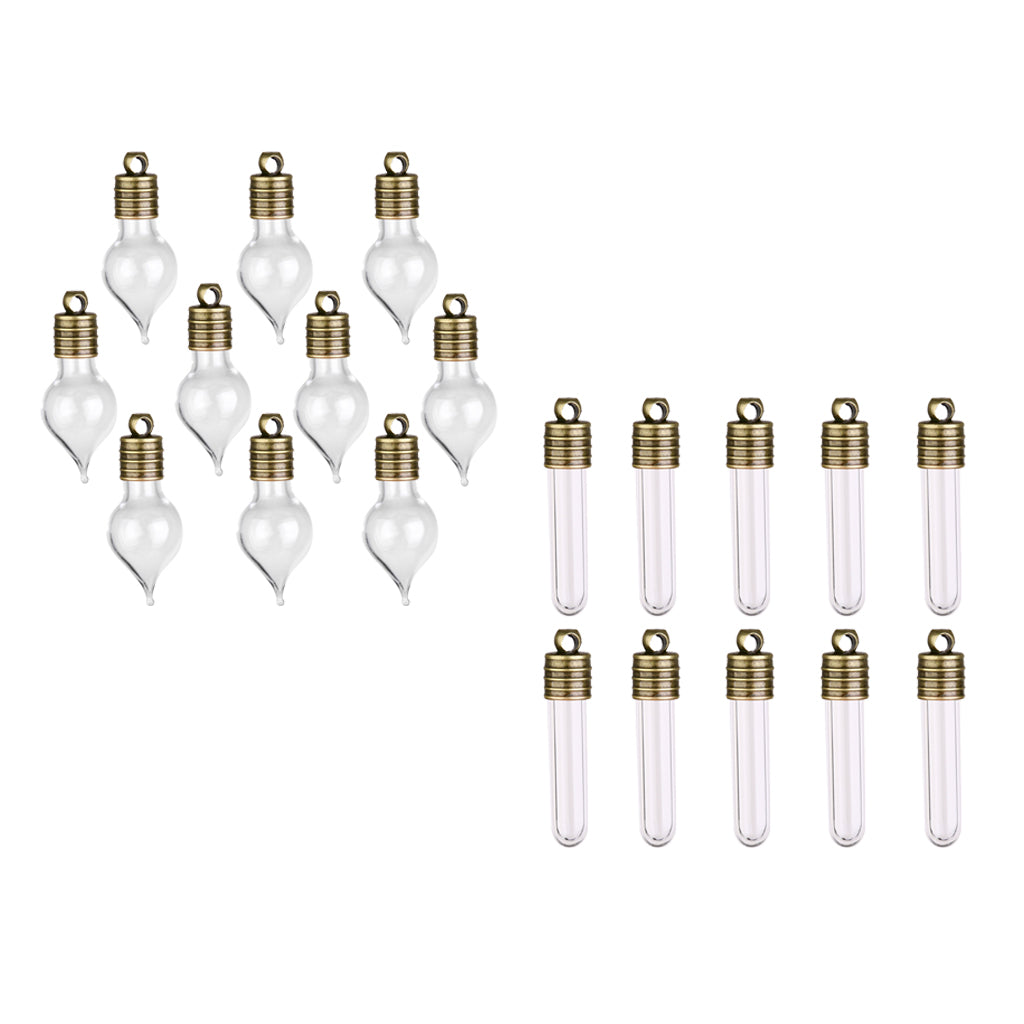 20 Pieces Mini Empty Glass Teardrop Pendant Tube Vials Charms Wish Bottles