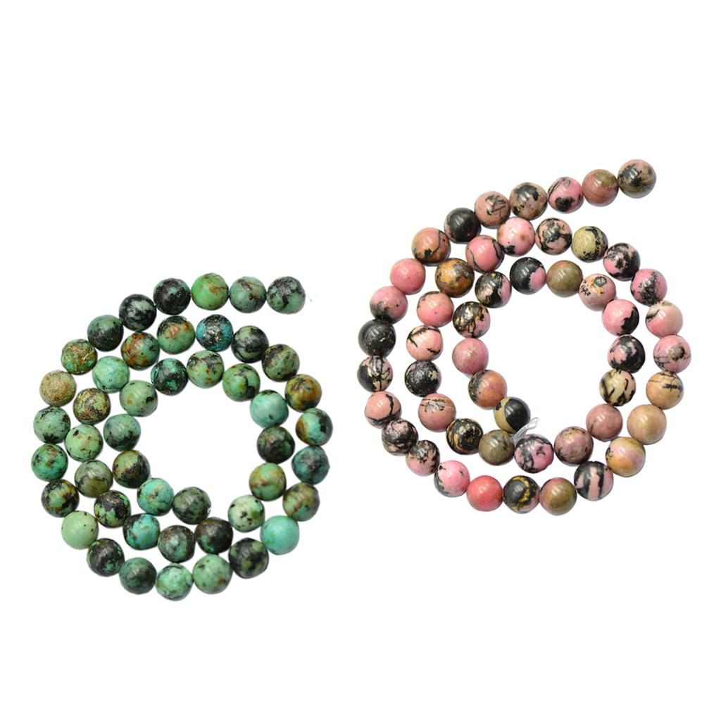 2 Strand 8mm Black Pink Rhodonite Gemstone and Green Strand Spacer Bead 15''
