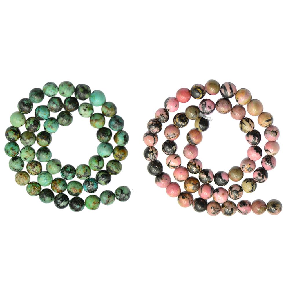 2 Strand 8mm Black Pink Rhodonite Gemstone and Green Strand Spacer Bead 15''