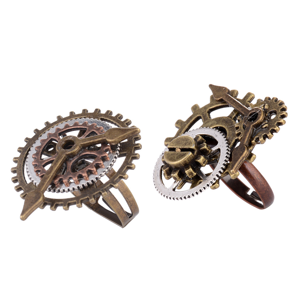 2 Pieces Vintage Steampunk Watch Part Gears Men Women Rings Jewelry 17mm