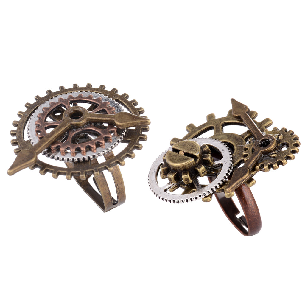 2 Pieces Vintage Steampunk Watch Part Gears Men Women Rings Jewelry 17mm