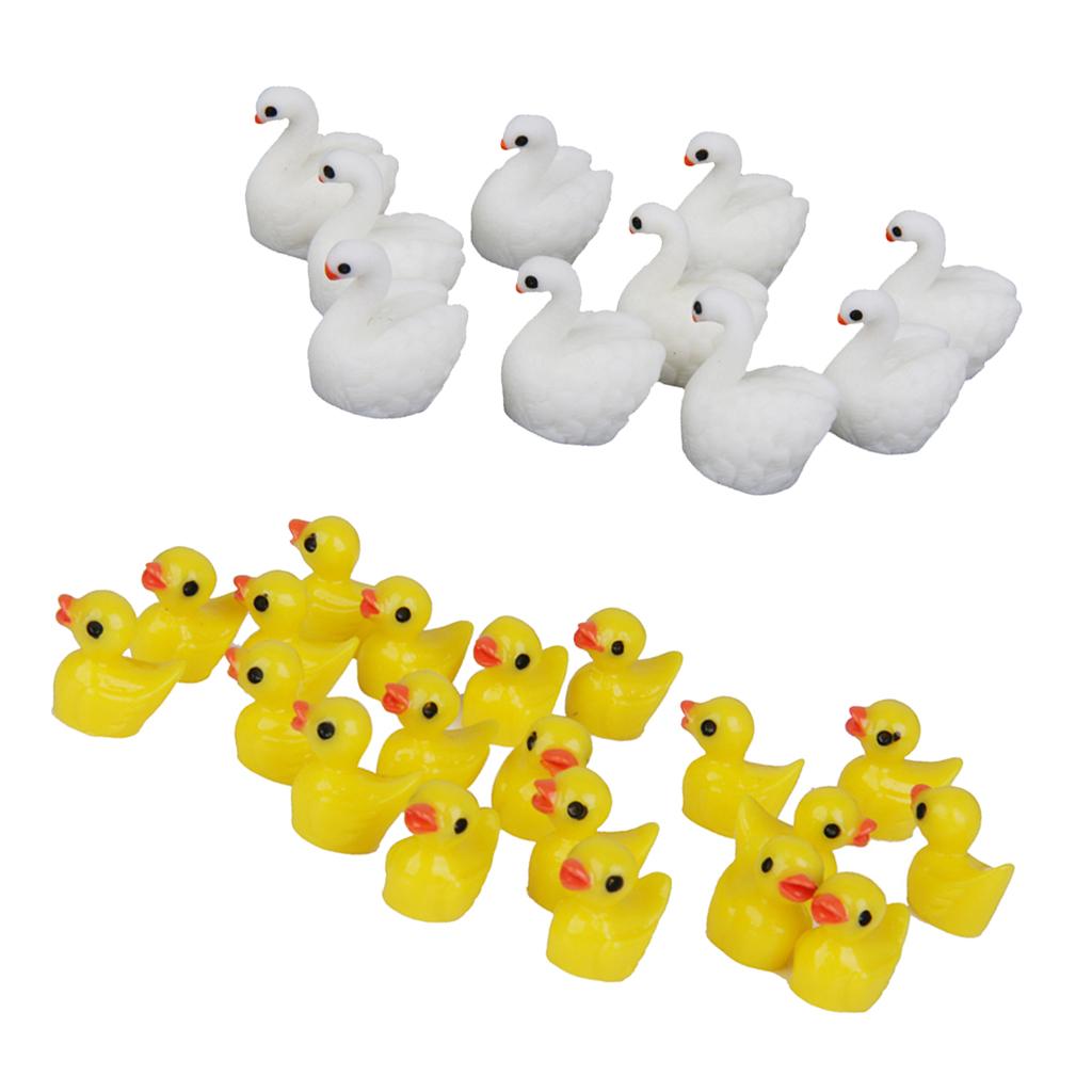 30pcs Miniature House Garden Natural Statue Swan and Yellow Duck Shaped