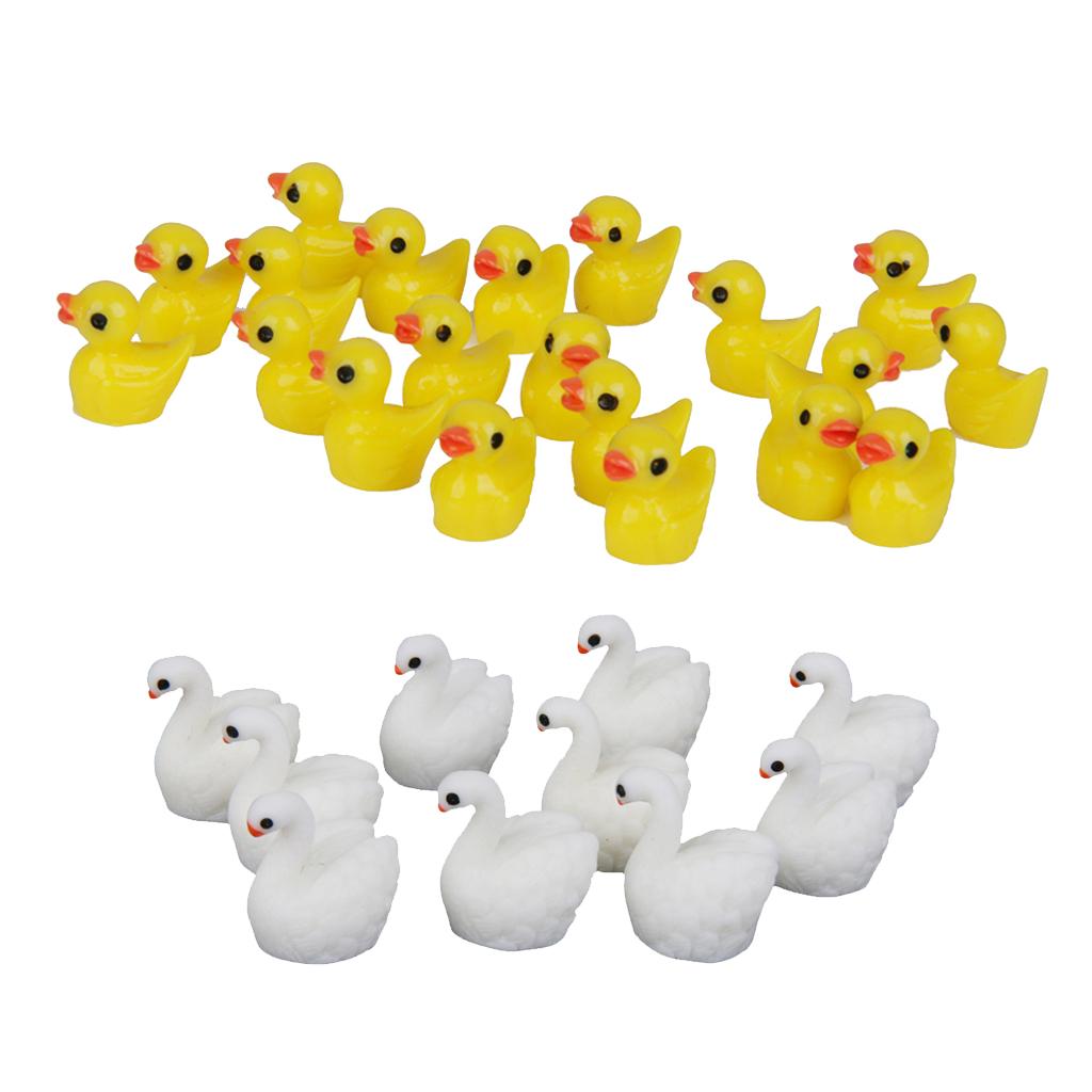 30pcs Miniature House Garden Natural Statue Swan and Yellow Duck Shaped