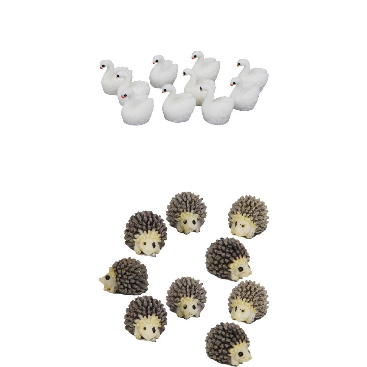 20pcs Miniature House Garden Natural Statue Swan and Mini Hedgehog Shaped