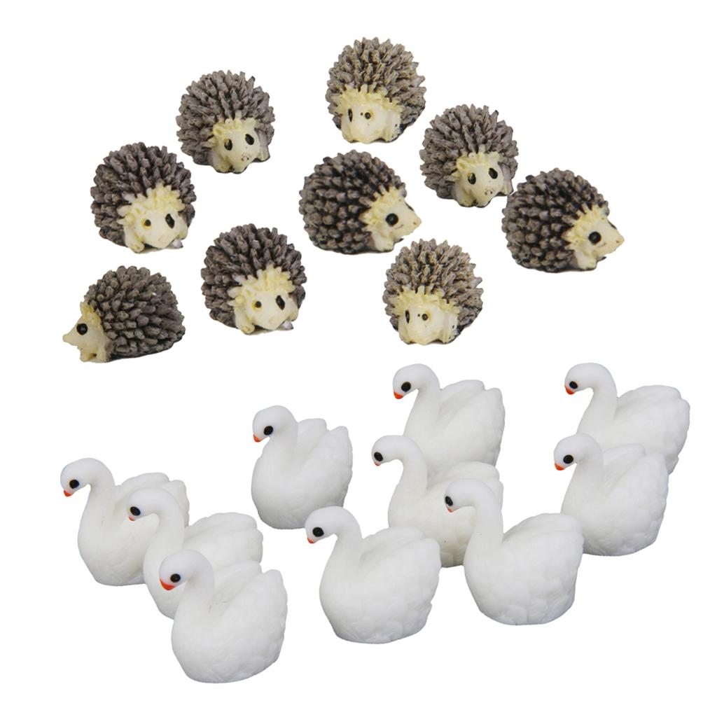 20pcs Miniature House Garden Natural Statue Swan and Mini Hedgehog Shaped