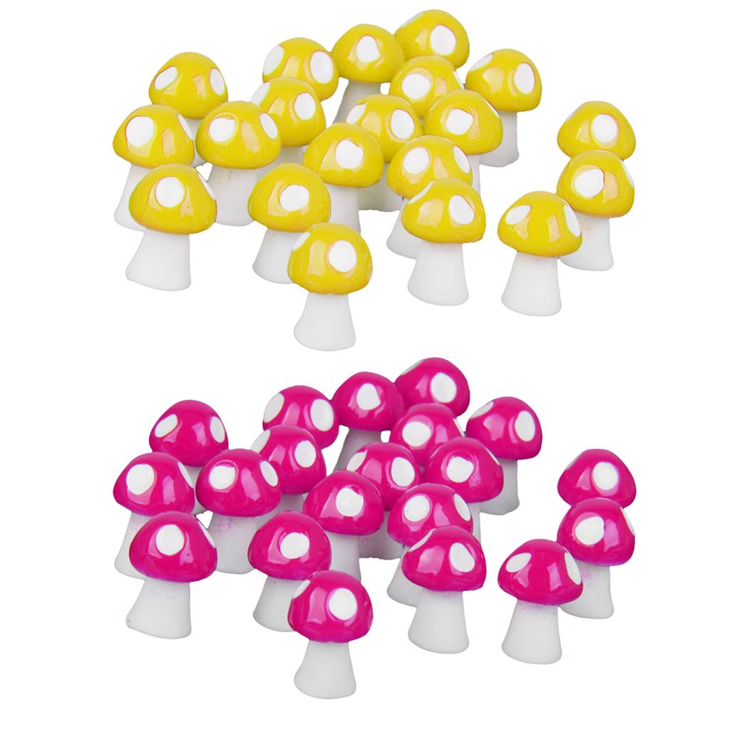 40pcs Miniature Bonsai Fairy Garden Landscape Mushroom Decor Yellow and Rose