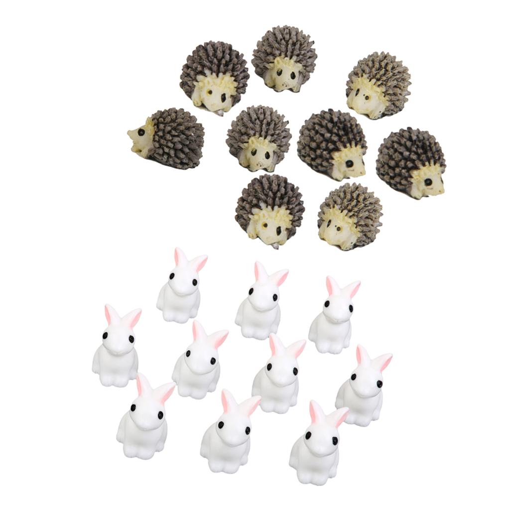 20pcs Miniature House Garden Natural Statue Rabbit and Mini Hedgehog Shaped
