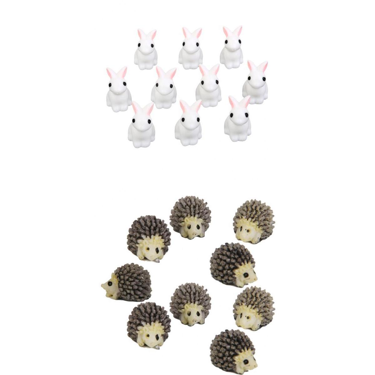 20pcs Miniature House Garden Natural Statue Rabbit and Mini Hedgehog Shaped