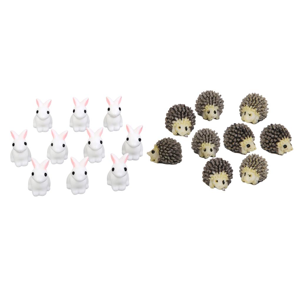 20pcs Miniature House Garden Natural Statue Rabbit and Mini Hedgehog Shaped