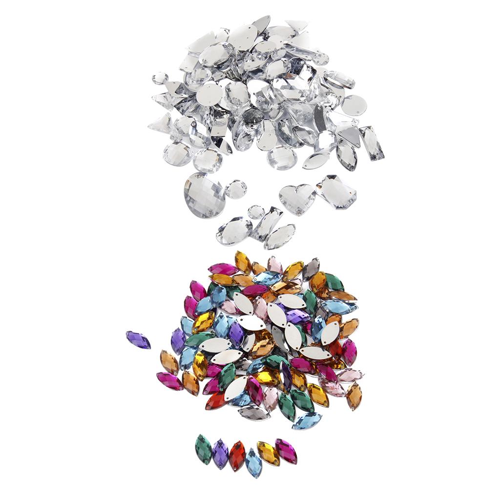 200pcs Mixed Acrylic Crystal Rhinestone Flatback Buttons DIY Embellishments