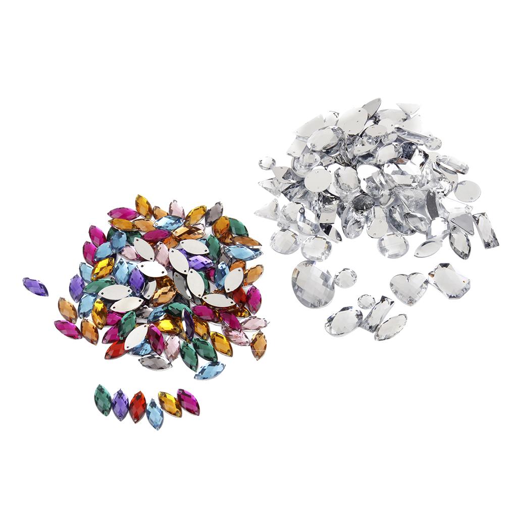 200pcs Mixed Acrylic Crystal Rhinestone Flatback Buttons DIY Embellishments