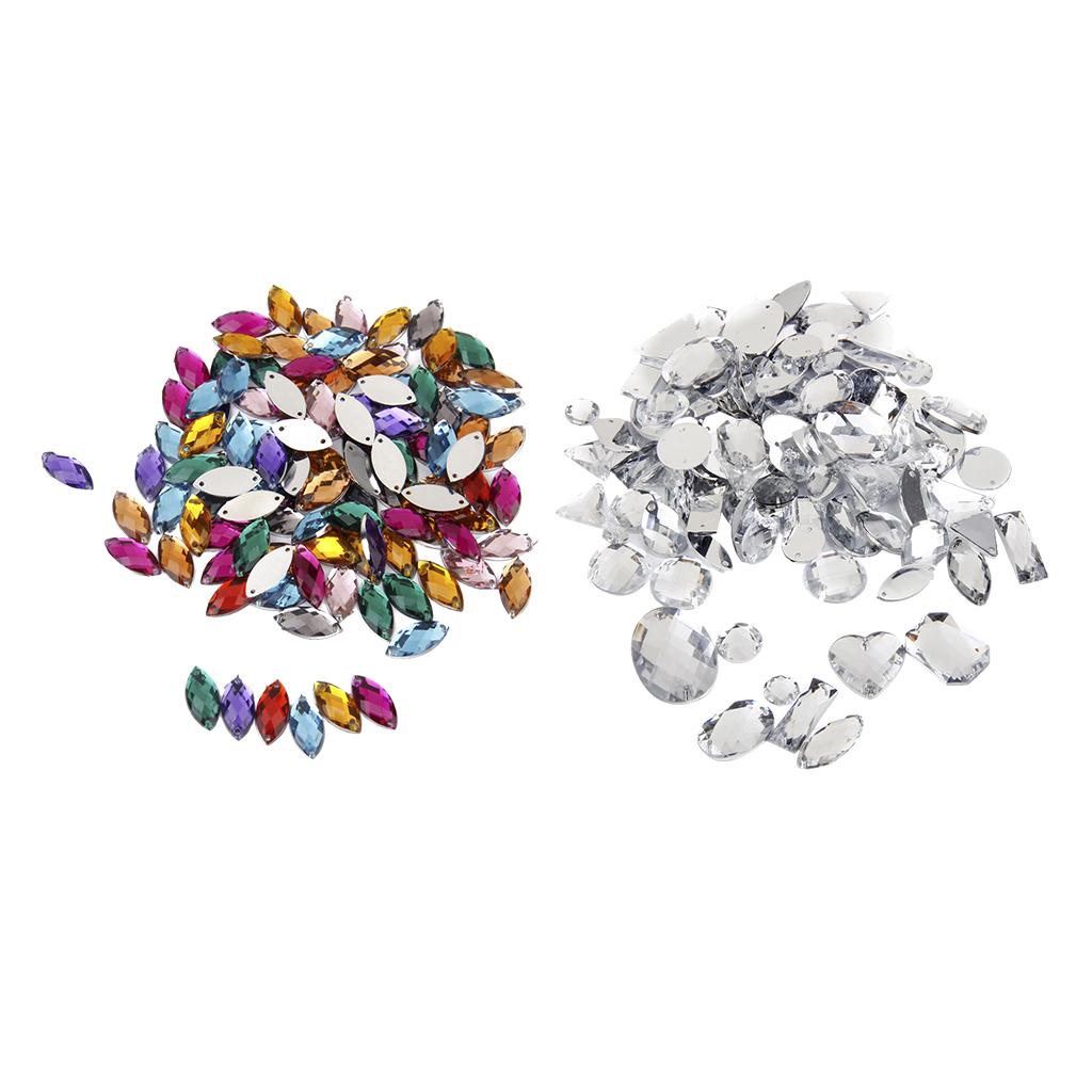 200pcs Mixed Acrylic Crystal Rhinestone Flatback Buttons DIY Embellishments
