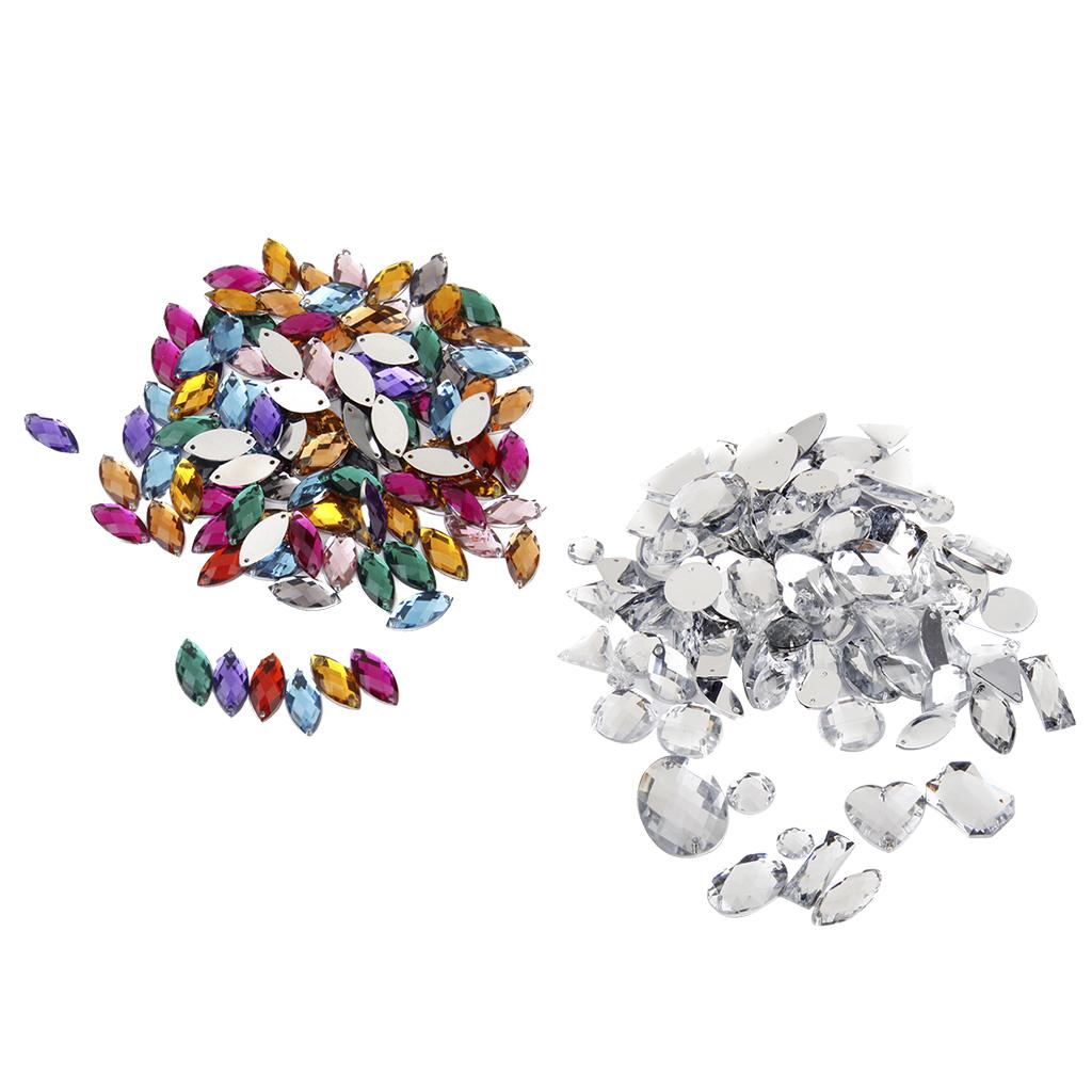 200pcs Mixed Acrylic Crystal Rhinestone Flatback Buttons DIY Embellishments