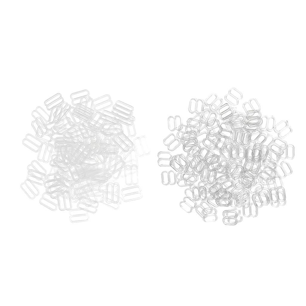 200 Pieces Clear Plastic Bra Lingerie Strap Clips Hook Slider Buckle 8/15mm