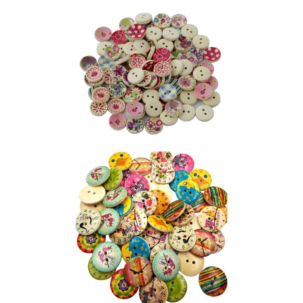 150pcs Mixed Wooden 2 Holes Painted Sewing Buttons for DIY Craft 15/20mm