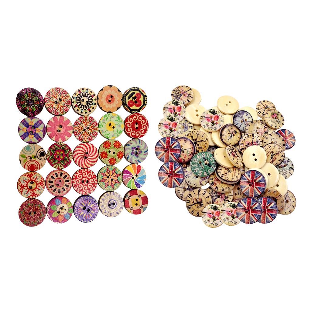150pcs Mixed Wooden 2 Holes Painted Sewing Buttons for DIY Scrapbooking 20mm