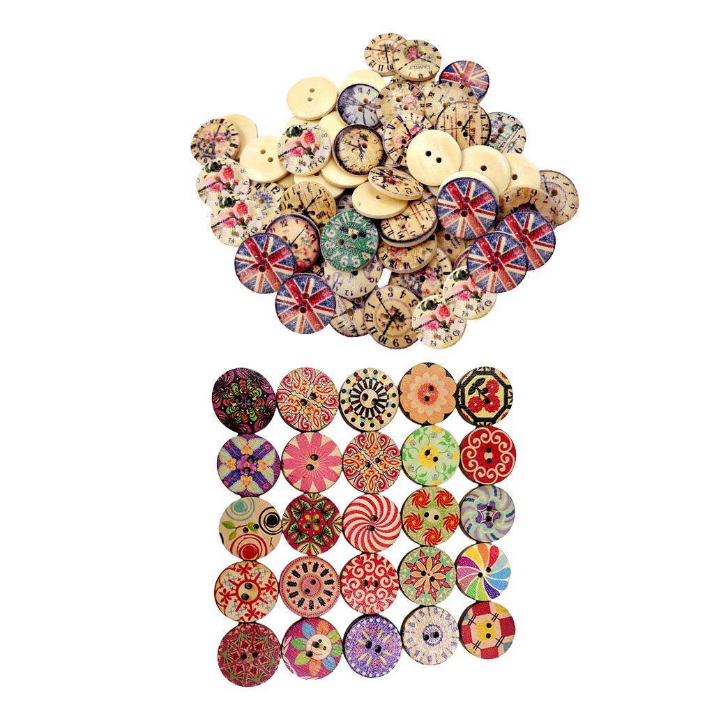 150pcs Mixed Wooden 2 Holes Painted Sewing Buttons for DIY Scrapbooking 20mm