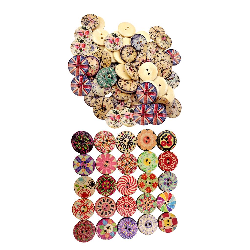 150pcs Mixed Wooden 2 Holes Painted Sewing Buttons for DIY Scrapbooking 20mm