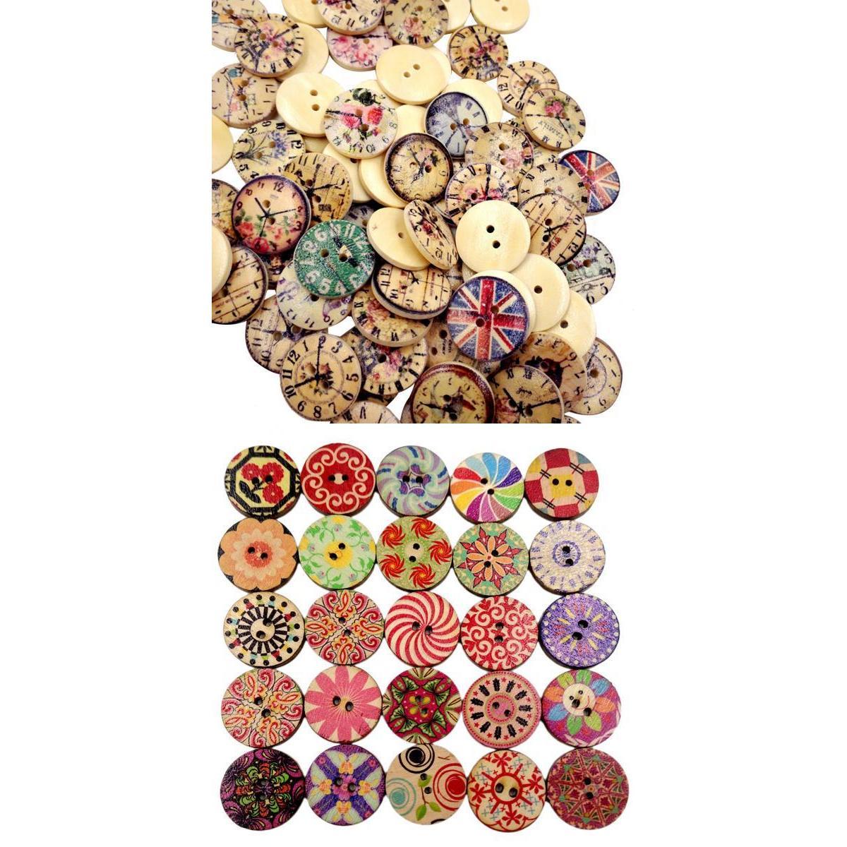 150pcs Mixed Wooden 2 Holes Painted Sewing Buttons for DIY Scrapbooking 20mm