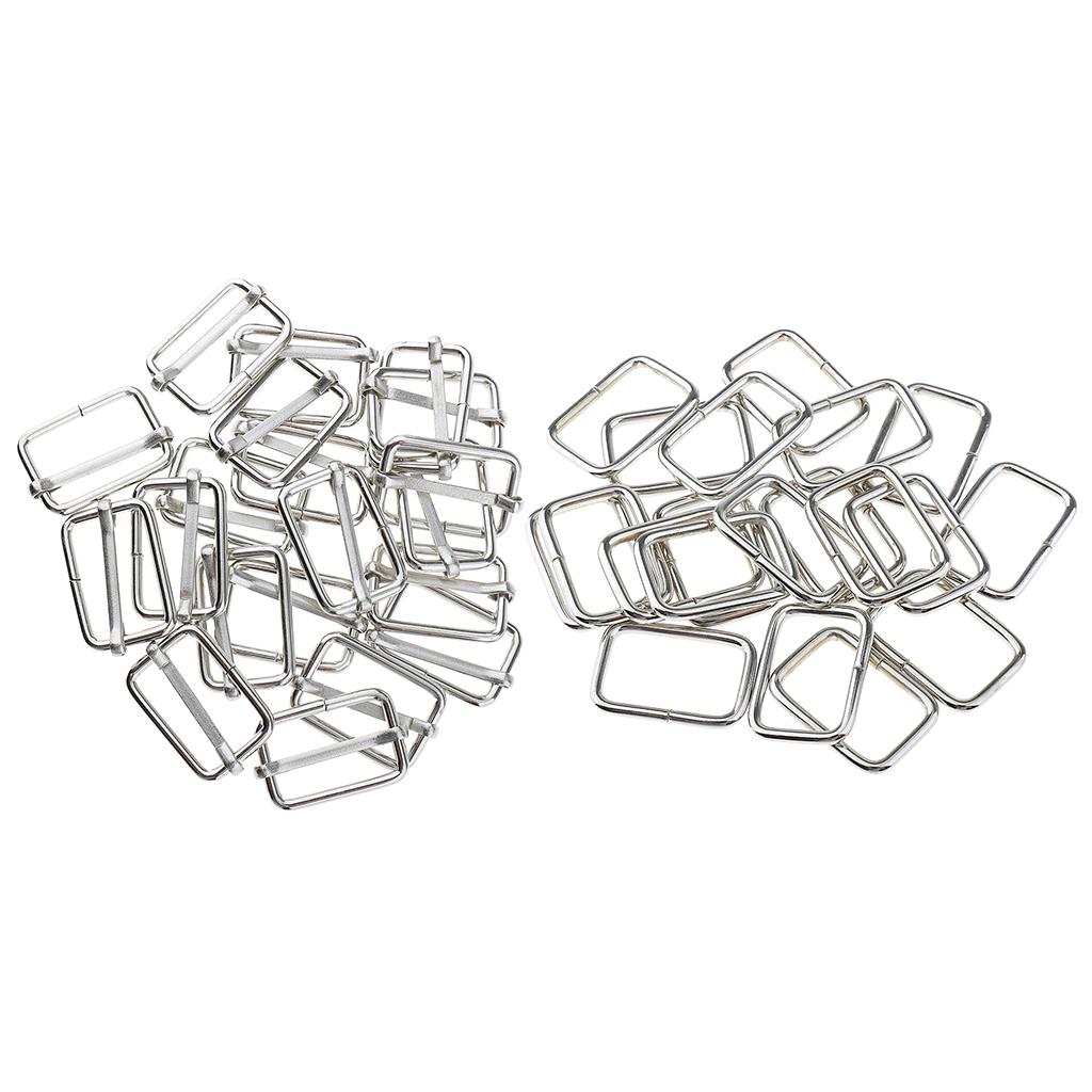 40 Pieces Metal Adjustable Buckle Connector for Bag Strap 25x16x2.8mm Silver