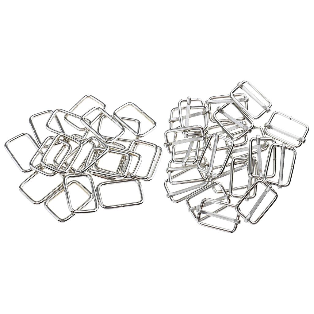 40 Pieces Metal Adjustable Buckle Connector for Bag Strap 25x16x2.8mm Silver