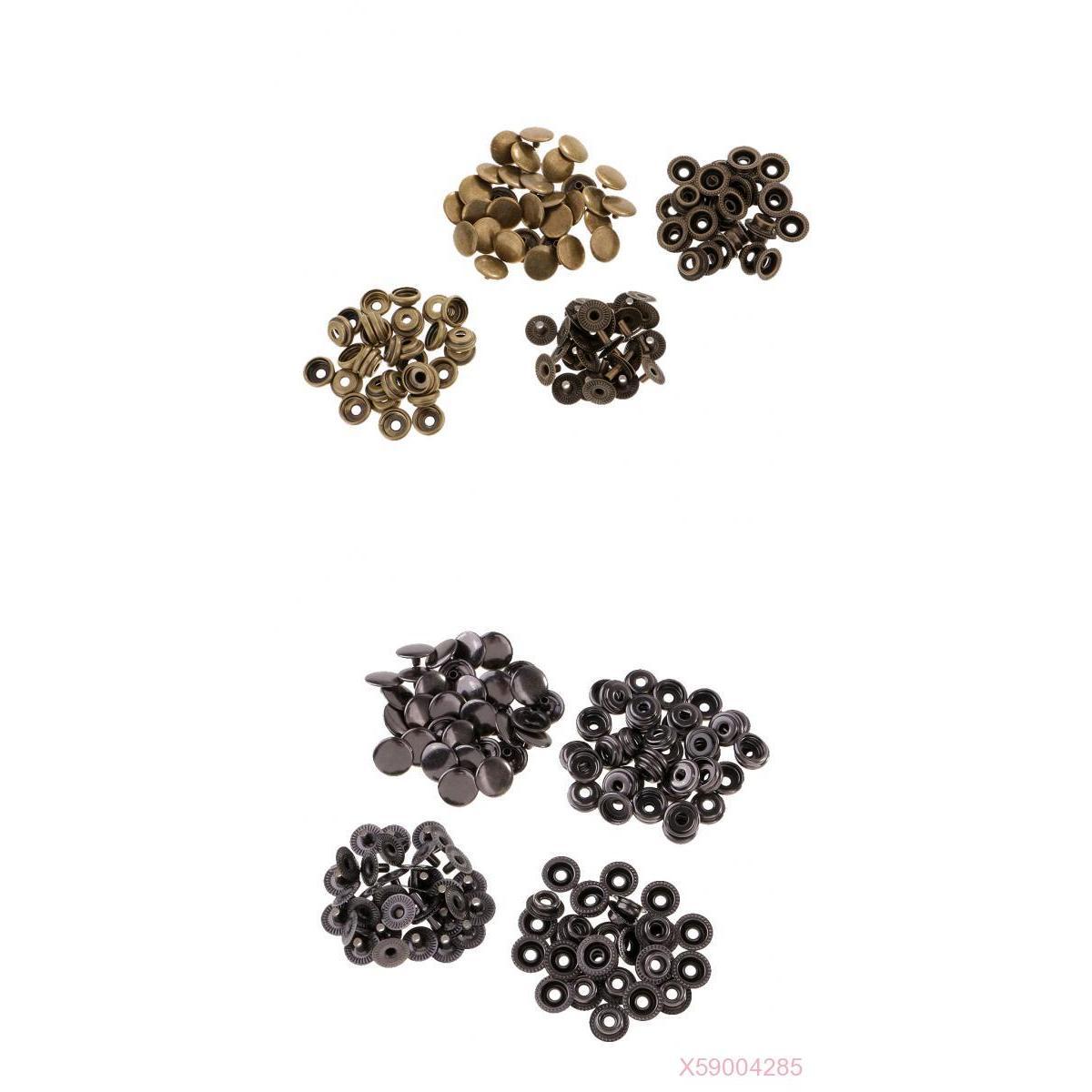 60 Sets Metal Snap Buttons Press Stud Popper Fasteners Grey Black/Bronze