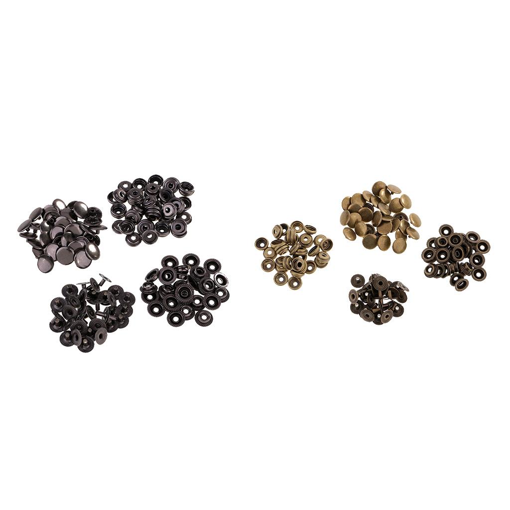 60 Sets Metal Snap Buttons Press Stud Popper Fasteners Grey Black/Bronze