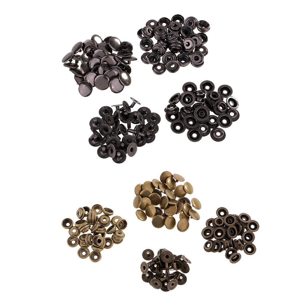 60 Sets Metal Snap Buttons Press Stud Popper Fasteners Grey Black/Bronze