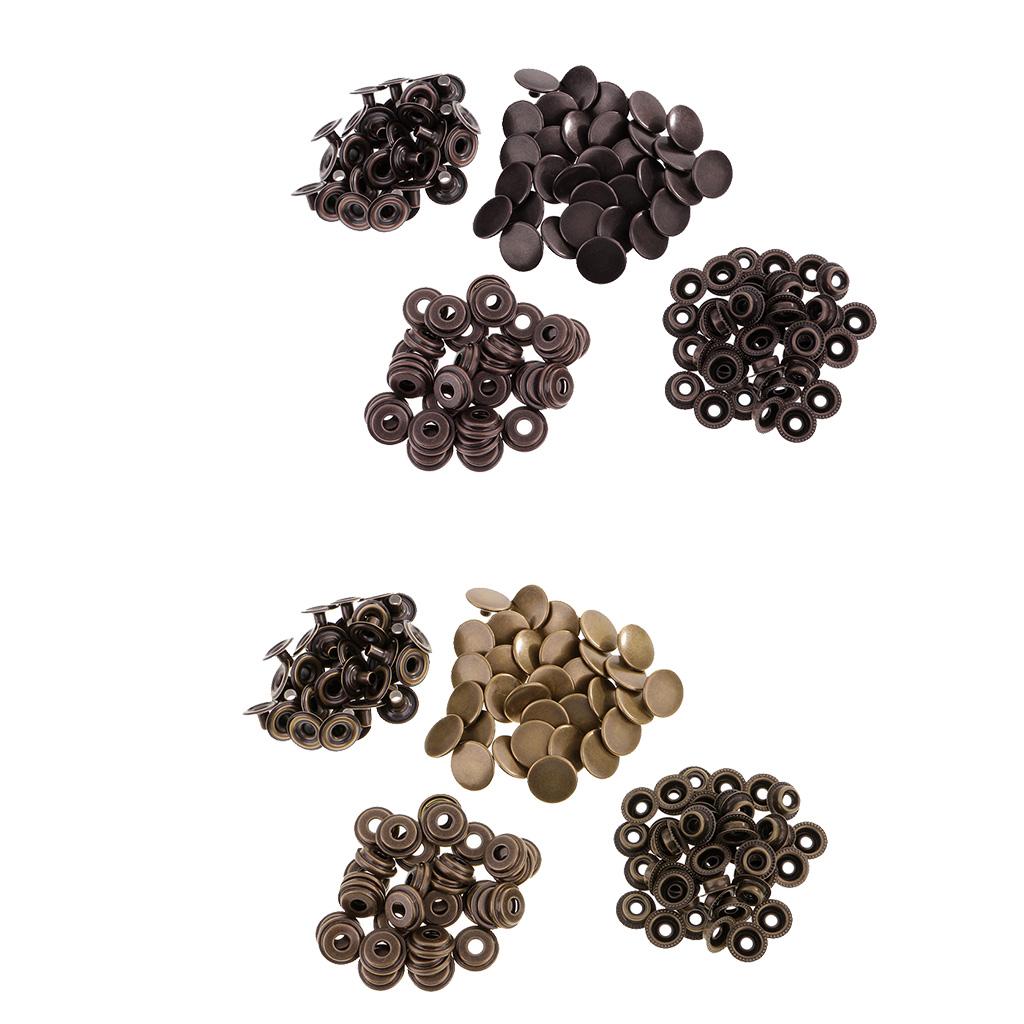 60 Sets Metal Snap Buttons Press Stud Popper Fastener Grey Black/Bronze 15mm