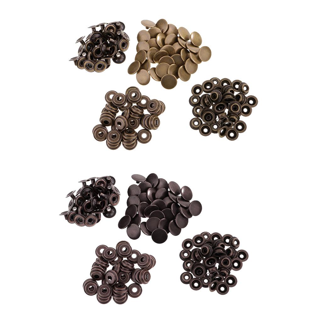60 Sets Metal Snap Buttons Press Stud Popper Fastener Grey Black/Bronze 15mm
