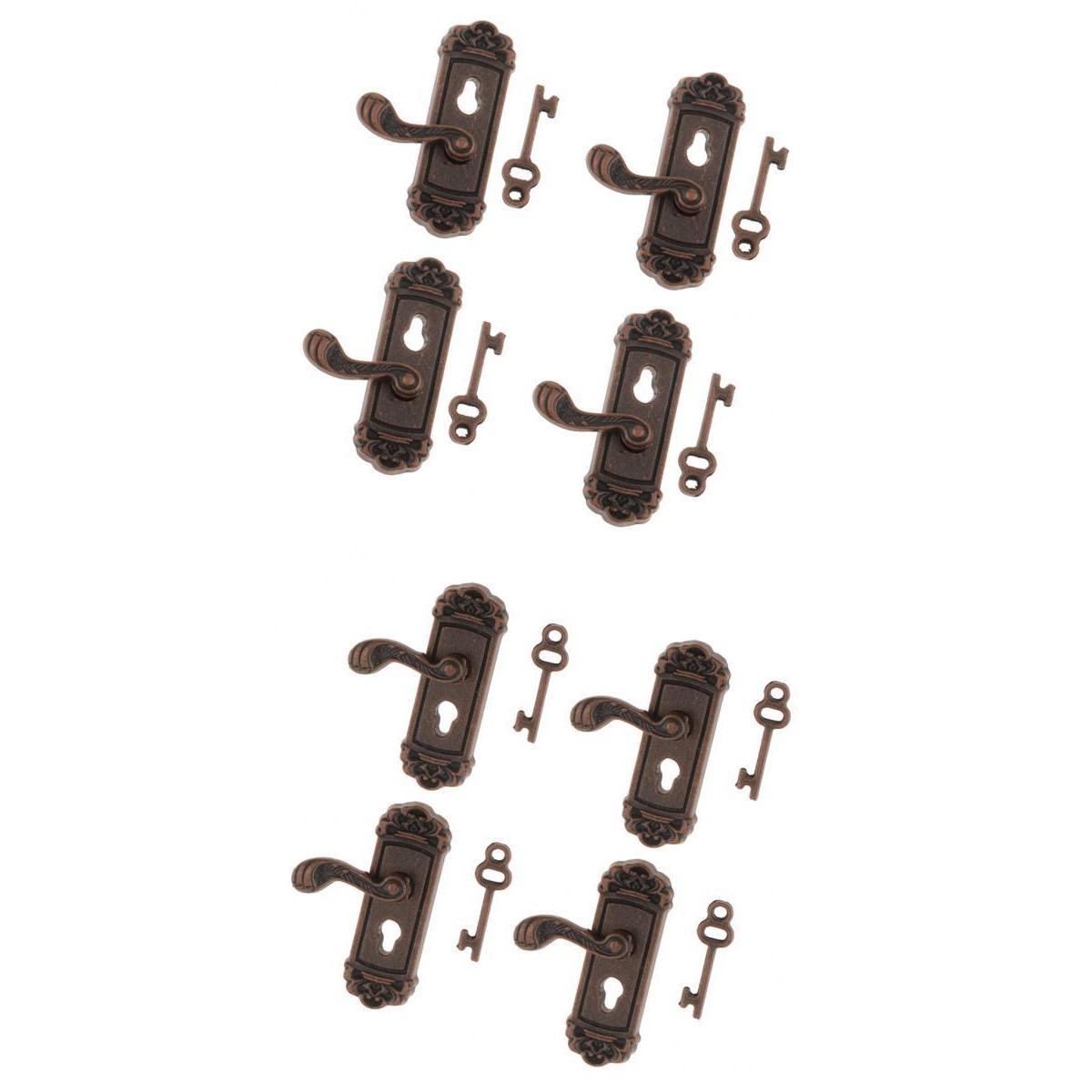 8 Pieces 1/12 Dollhouse Miniature Vintage Door Locks Keys Right Left Handles