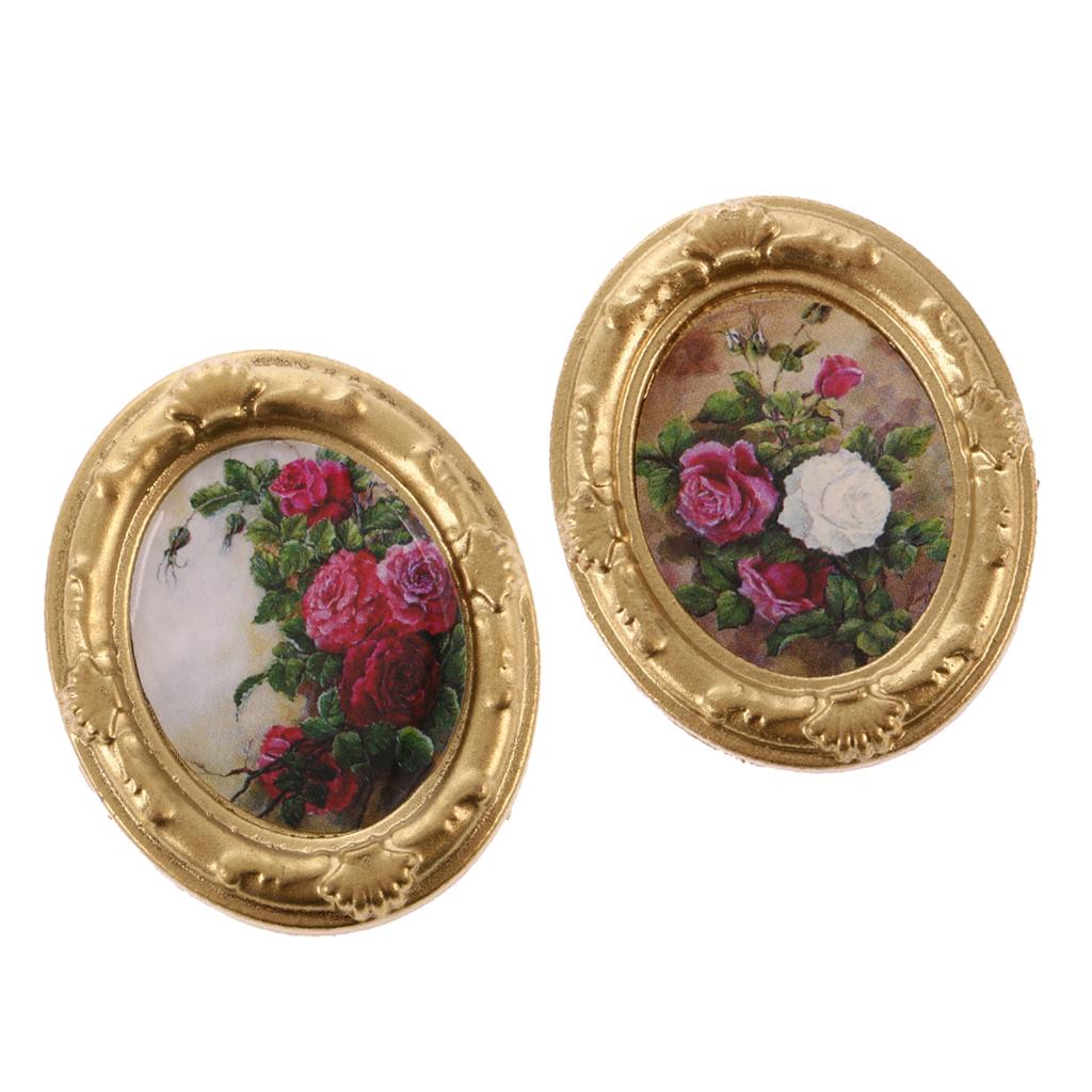 2Pcs Retro Metal Dollhouse Metal Photo Frame 1:12 DollHouse Miniature Decor