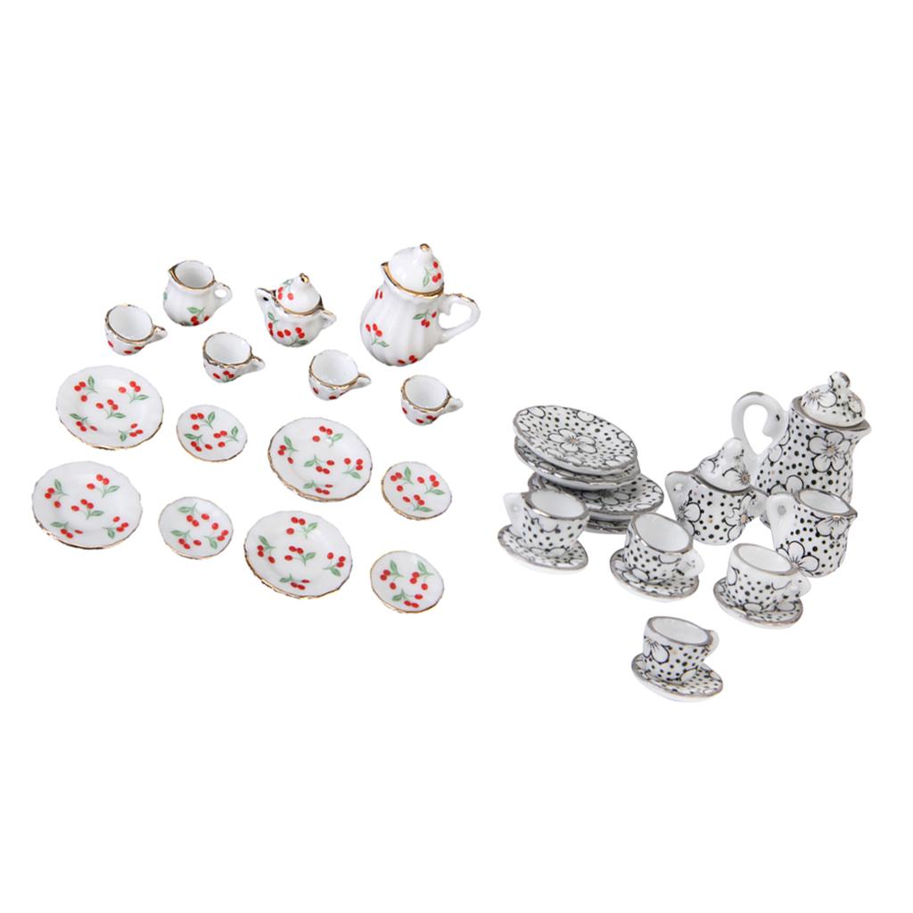 30pcs Dining Ware Porcelain Tea Set Dollhouse Funiture Miniatures