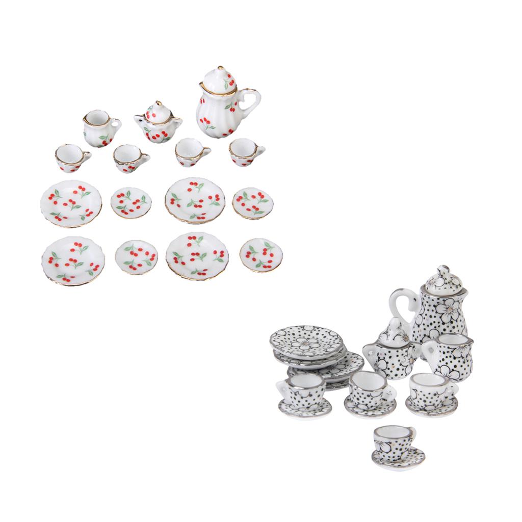 30pcs Dining Ware Porcelain Tea Set Dollhouse Funiture Miniatures