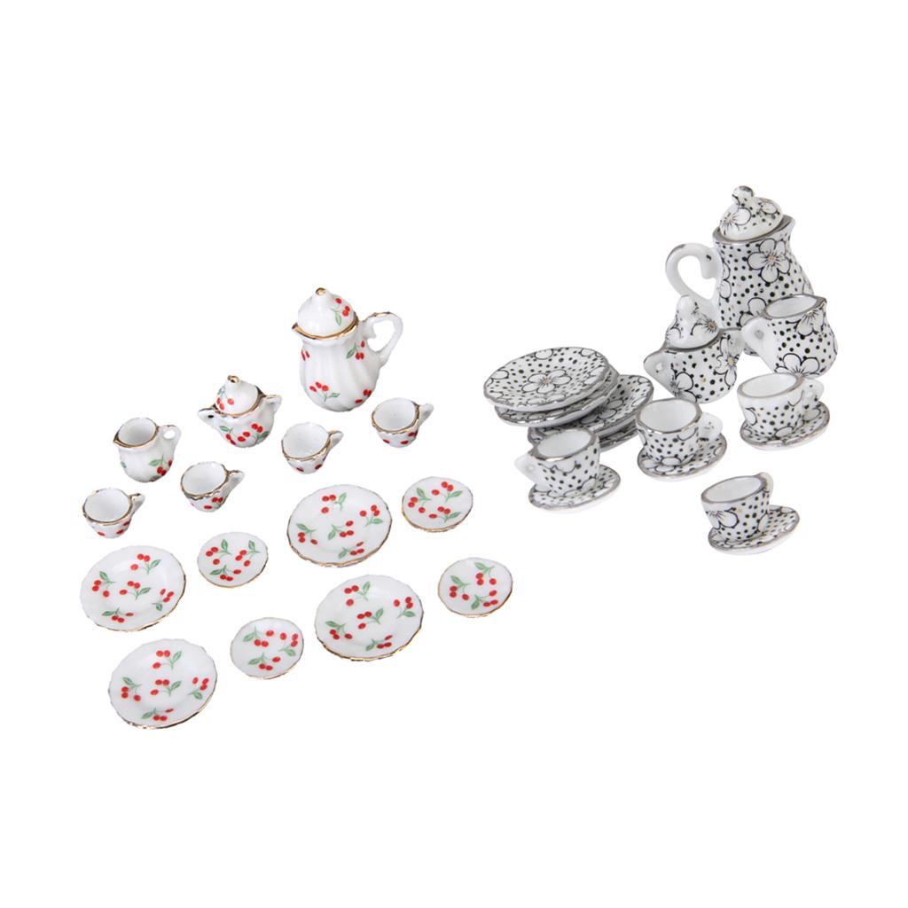 30pcs Dining Ware Porcelain Tea Set Dollhouse Funiture Miniatures