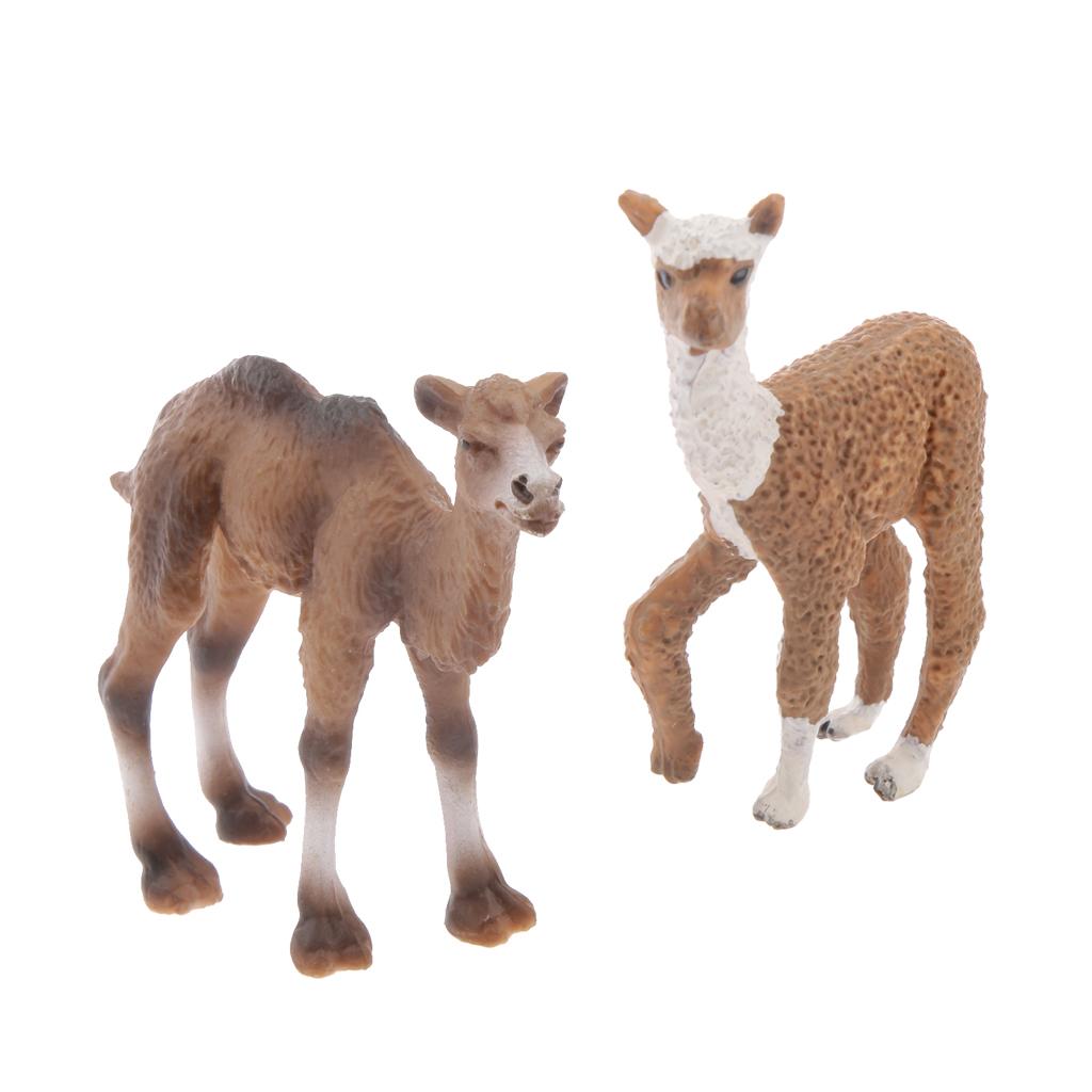 2 Pieces Realistic Animal Camel Alpaca Model Action Figures Playset Kid Toys