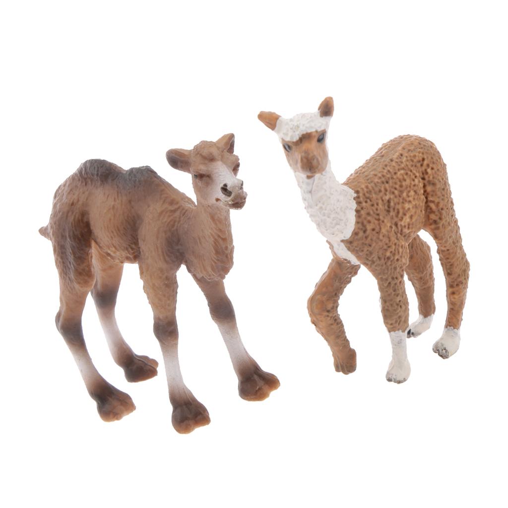 2 Pieces Realistic Animal Camel Alpaca Model Action Figures Playset Kid Toys