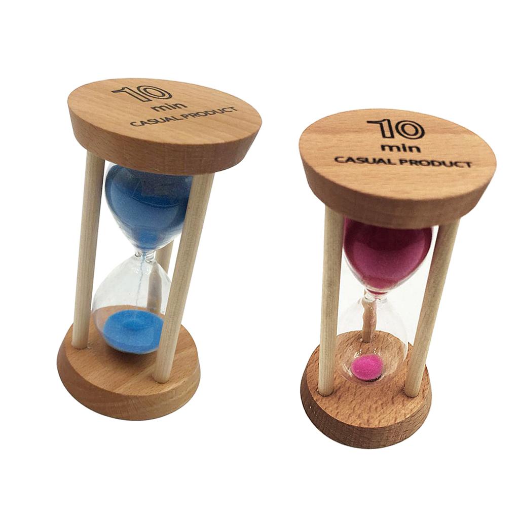 2 Pieces 10 Minutes Wooden Frame Sand Timer Hourglass Home Decor Blue & Pink