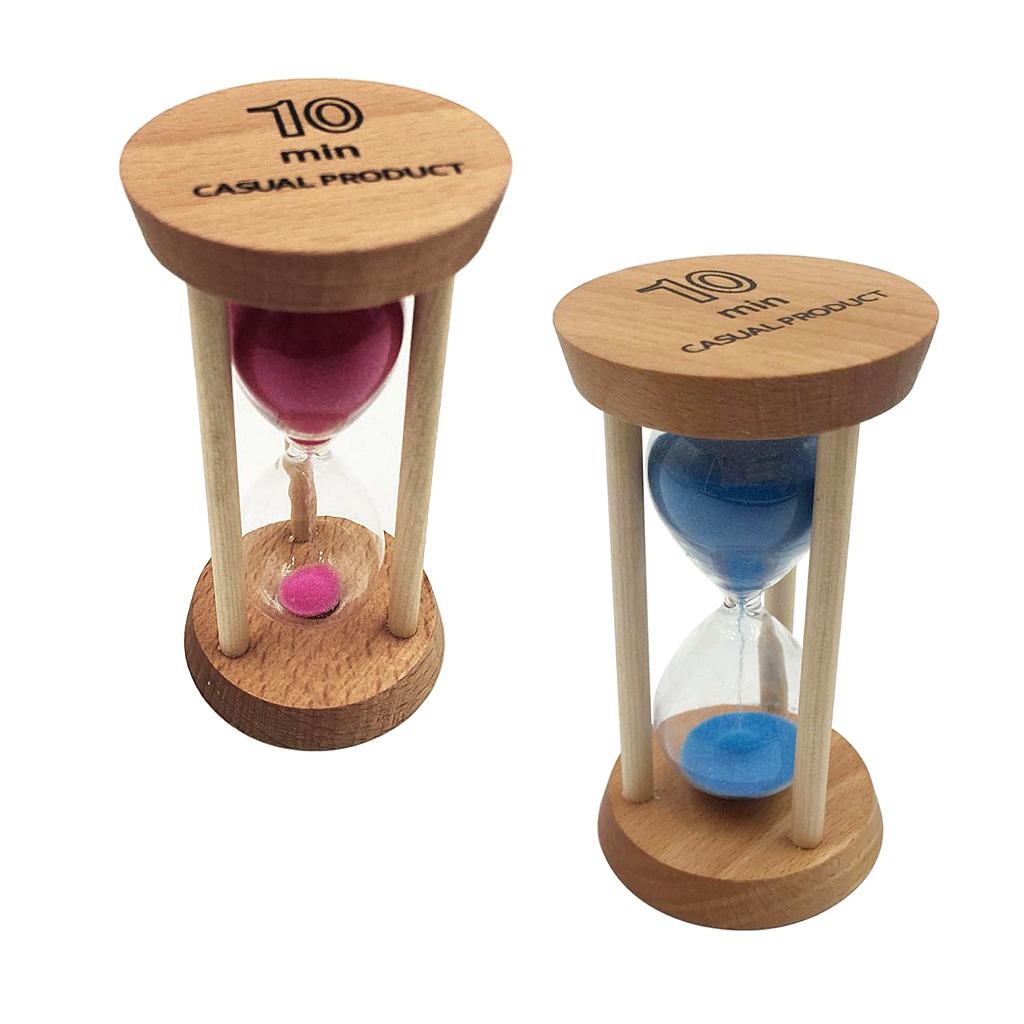 2 Pieces 10 Minutes Wooden Frame Sand Timer Hourglass Home Decor Blue & Pink