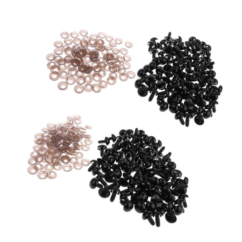 200pcs Black Plastic Safety Eyes with Backs for Dolls DIY Making 10mm 12mm