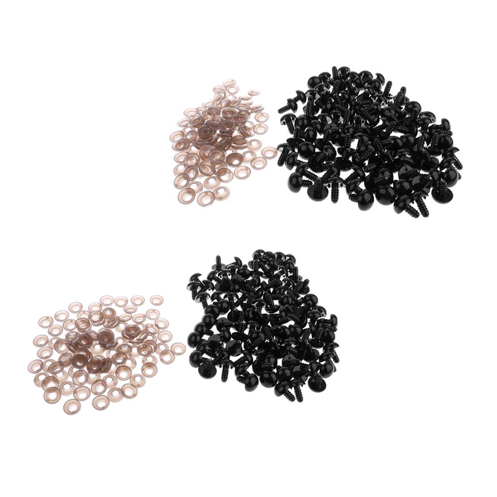 200pcs Black Plastic Safety Eyes with Backs for Dolls DIY Making 10mm 12mm