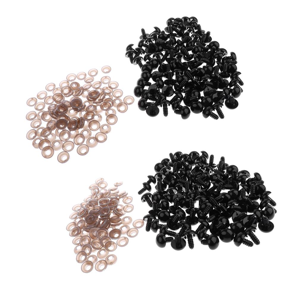 200pcs Black Plastic Safety Eyes with Backs for Dolls DIY Making 10mm 12mm