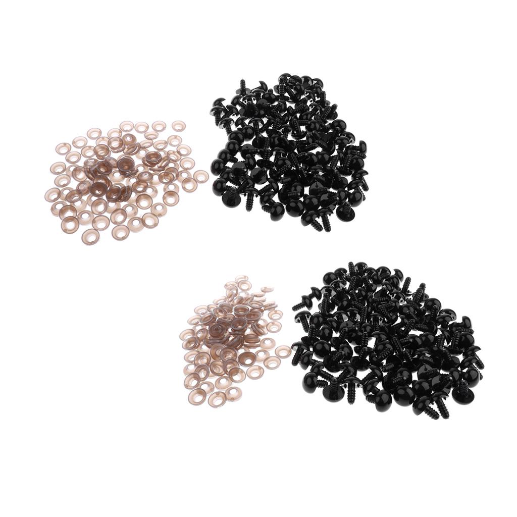 200pcs Black Plastic Safety Eyes with Backs for Dolls DIY Making 10mm 12mm
