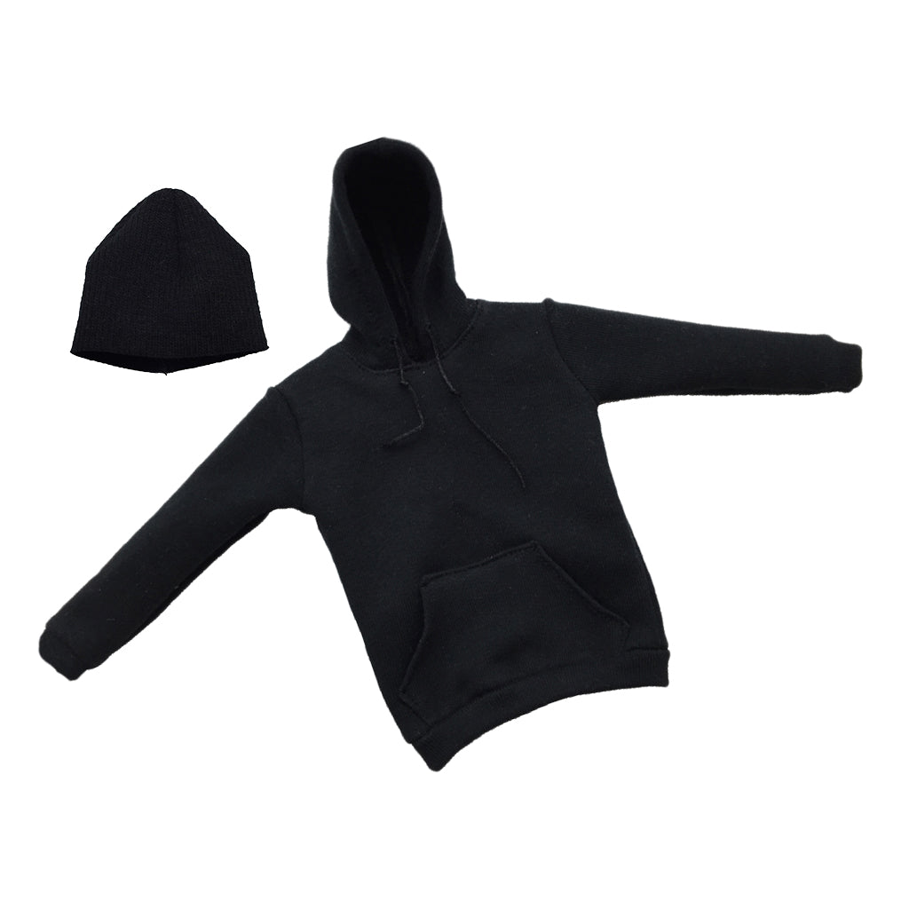 1/6 Scale Men's Black Cap & Hoodie Clothes for 12'' Male Figure Accessories