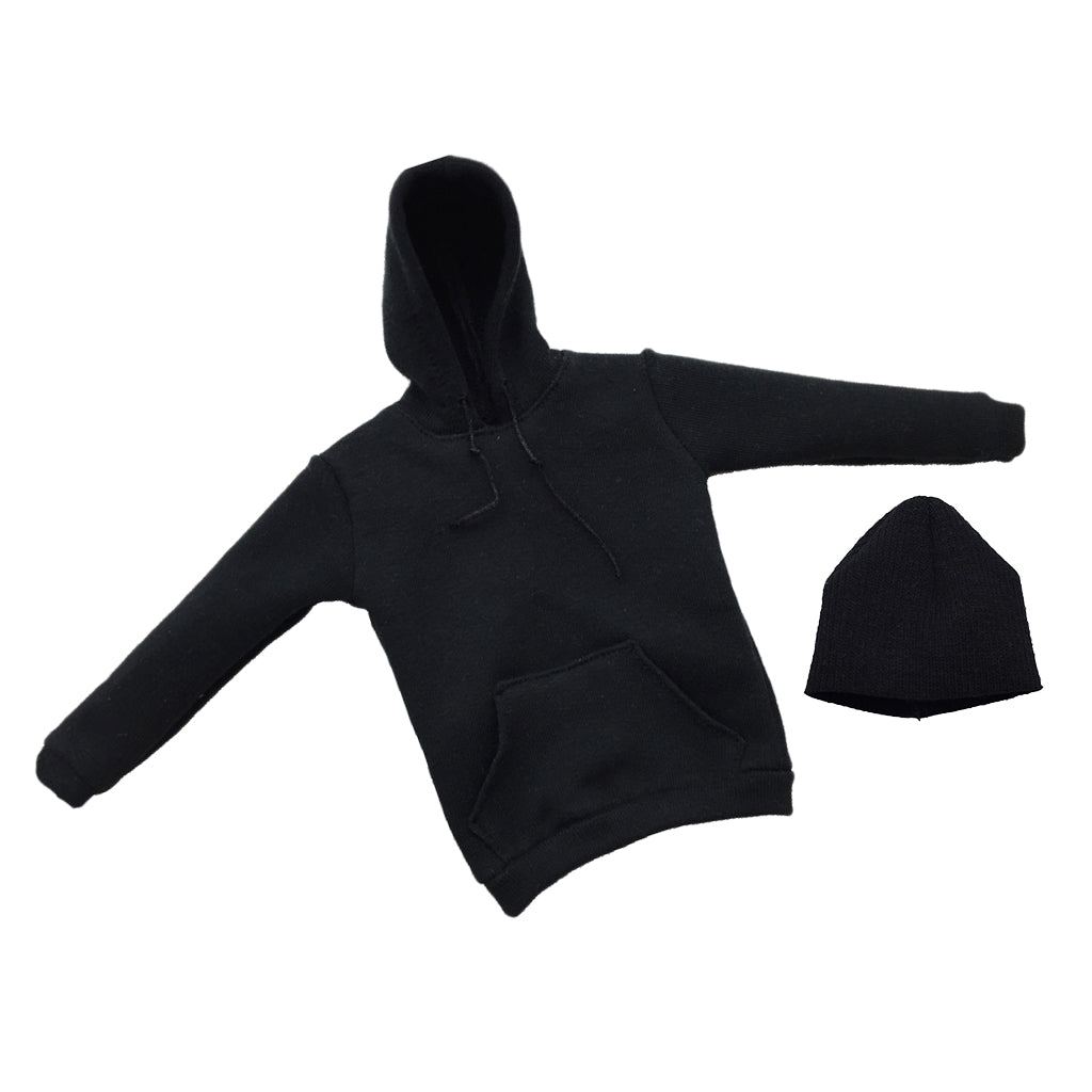 1/6 Scale Men's Black Cap & Hoodie Clothes for 12'' Male Figure Accessories
