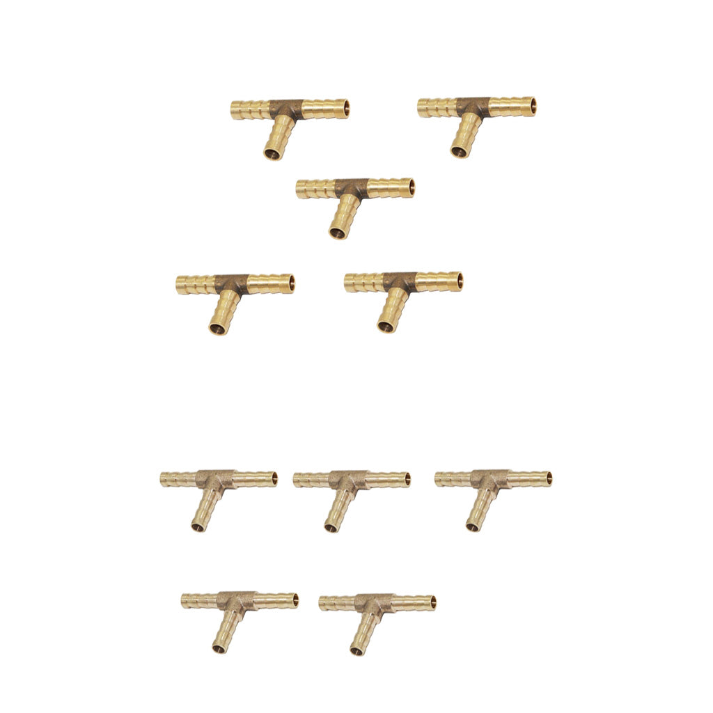 10pcs Brass Tee Type Joiner Fuel Hose Joiner 3-Way Connector Air Water Gas