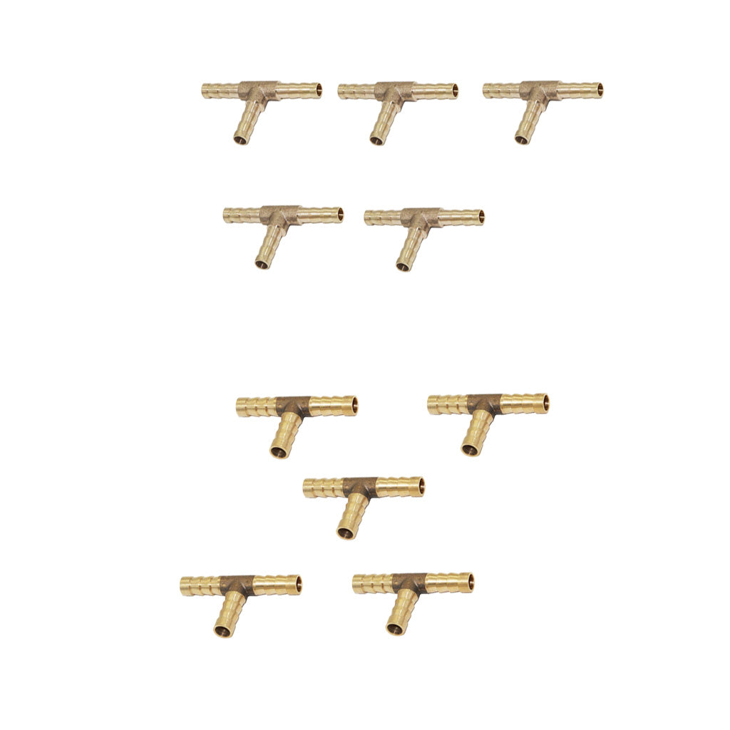 10pcs Brass Tee Type Joiner Fuel Hose Joiner 3-Way Connector Air Water Gas
